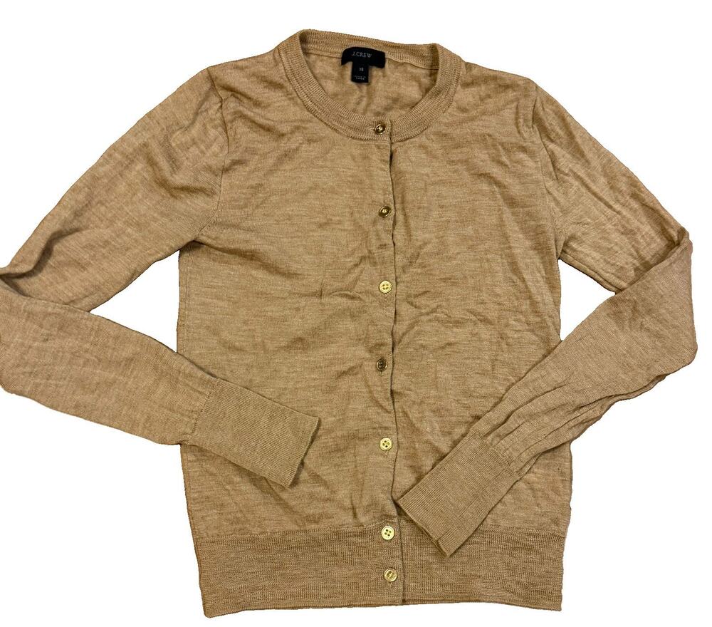 J Crew Jackie Cardigan Sweater Womens XS 100% Merino Wool Camel Gold Buttons